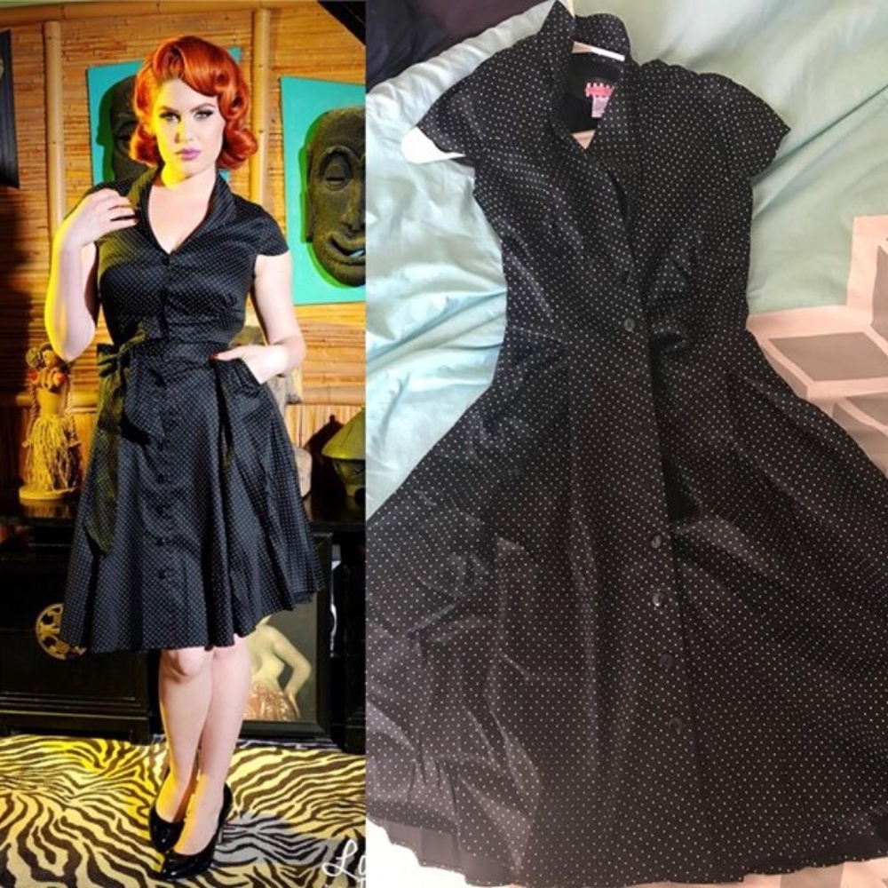 Pinup Girl Black White Polka Dot Waitress Dress